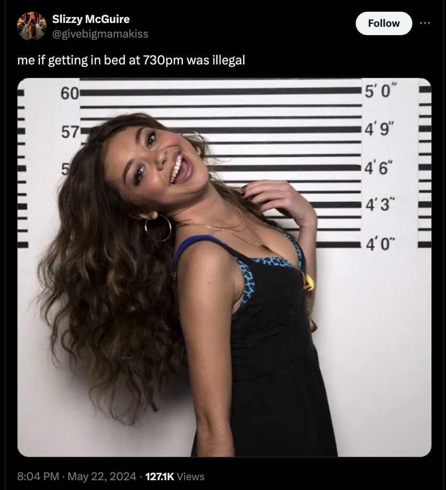 smiling in mugshot gif - Slizzy McGuire me if getting in bed at 730pm was illegal 60 57 5 65 Views 5'0" 4'9" 4'6" 4'3" 4'0"